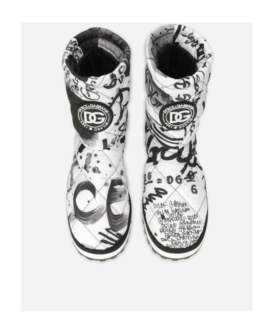 Dolce & Gabbana Nylon Ankle Boots With Logo Print In Black