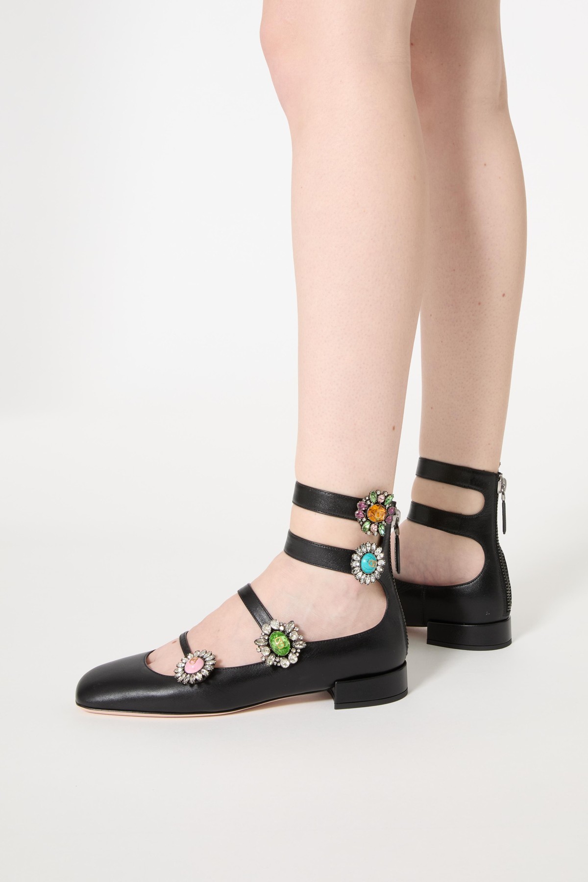 Valentino Beaded Strappy Ballet Shoes In Black