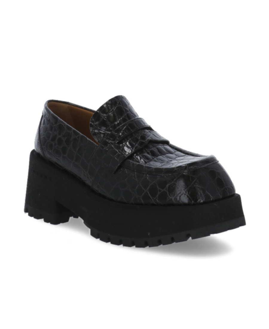 Marni Crocodille-effect Chunky Loafers In Black Leather In Black