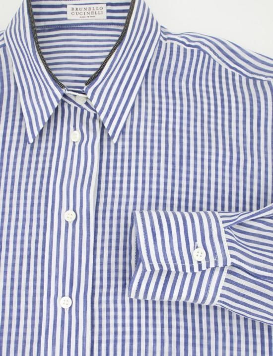 Brunello Cucinelli Classic Striped Long-sleeved Shirt With Polished Details In White