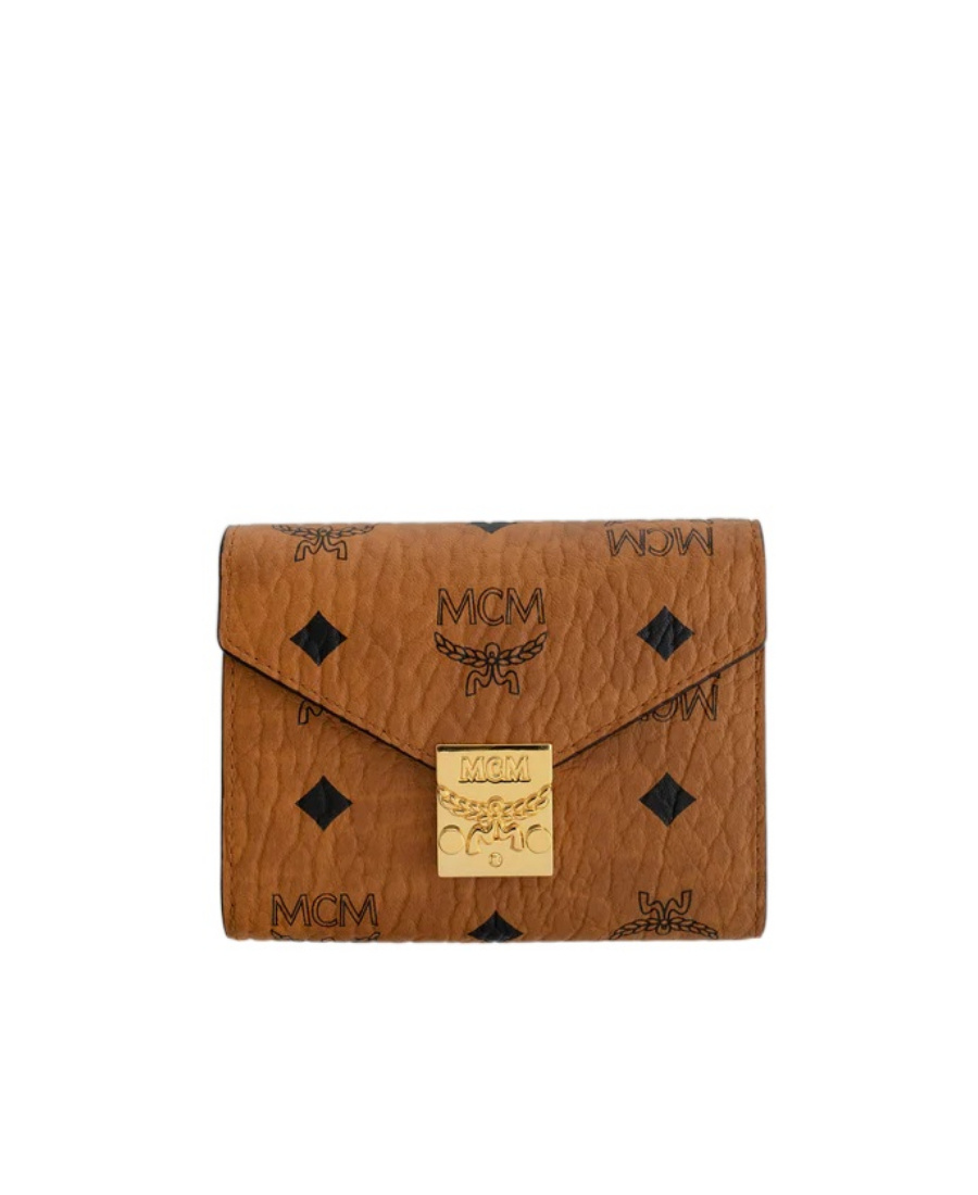 Mcm Logo Printed Wallet In Brown