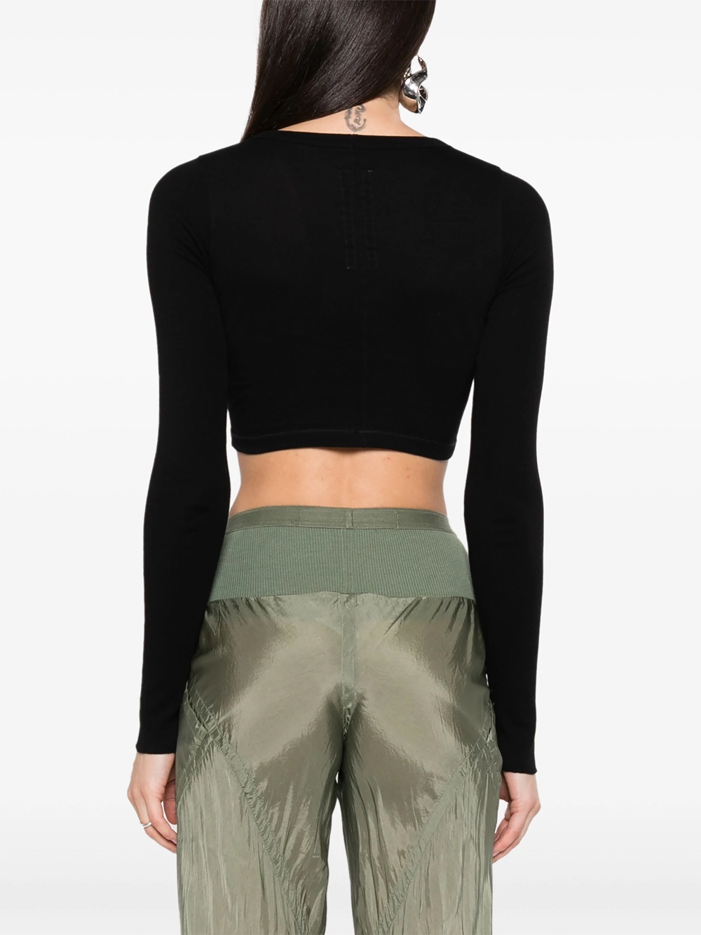 Rick Owens Cropped Cotton T-shirt In Black