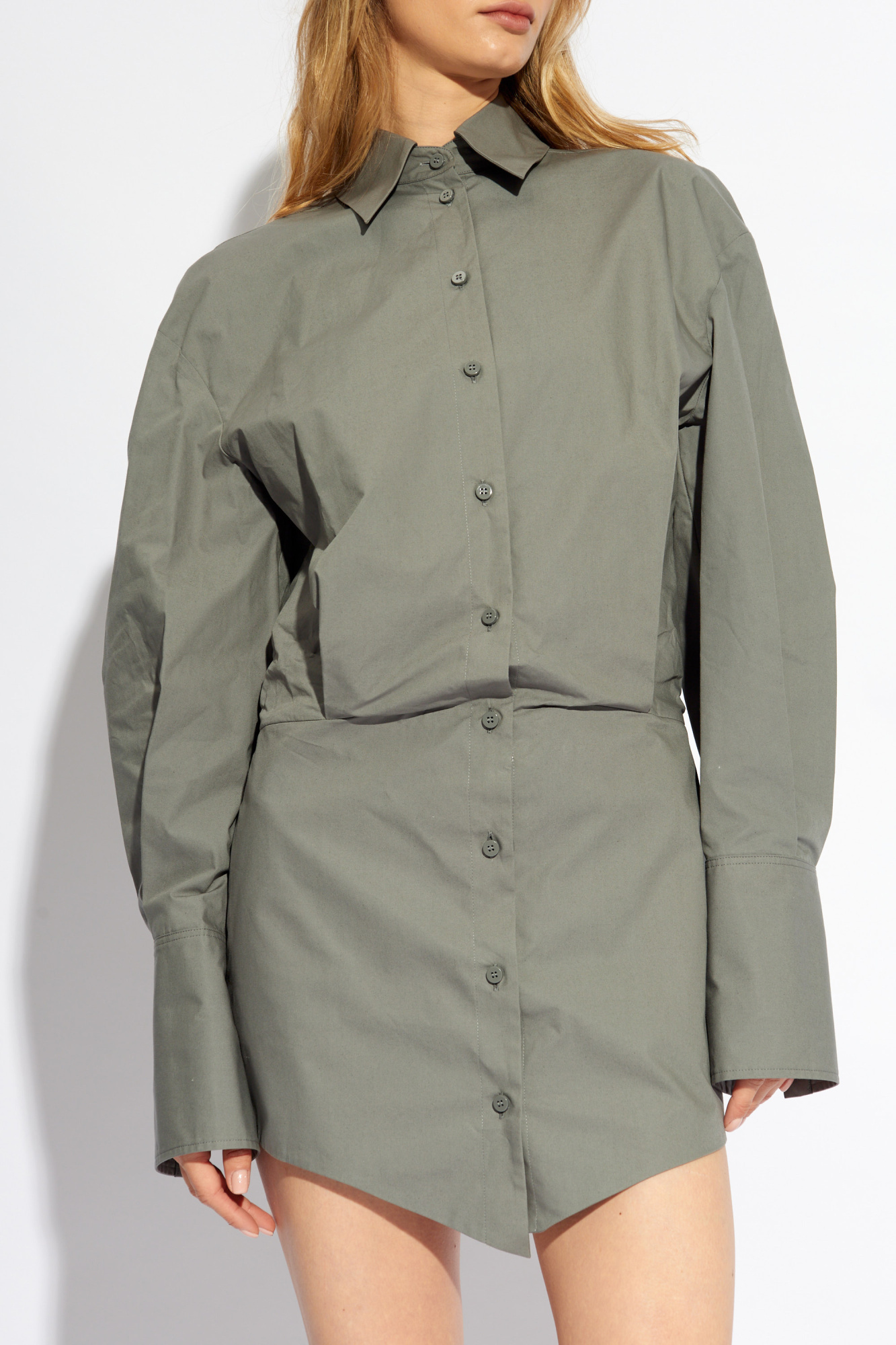 Attico Silvye Shirt Minidress In Gray