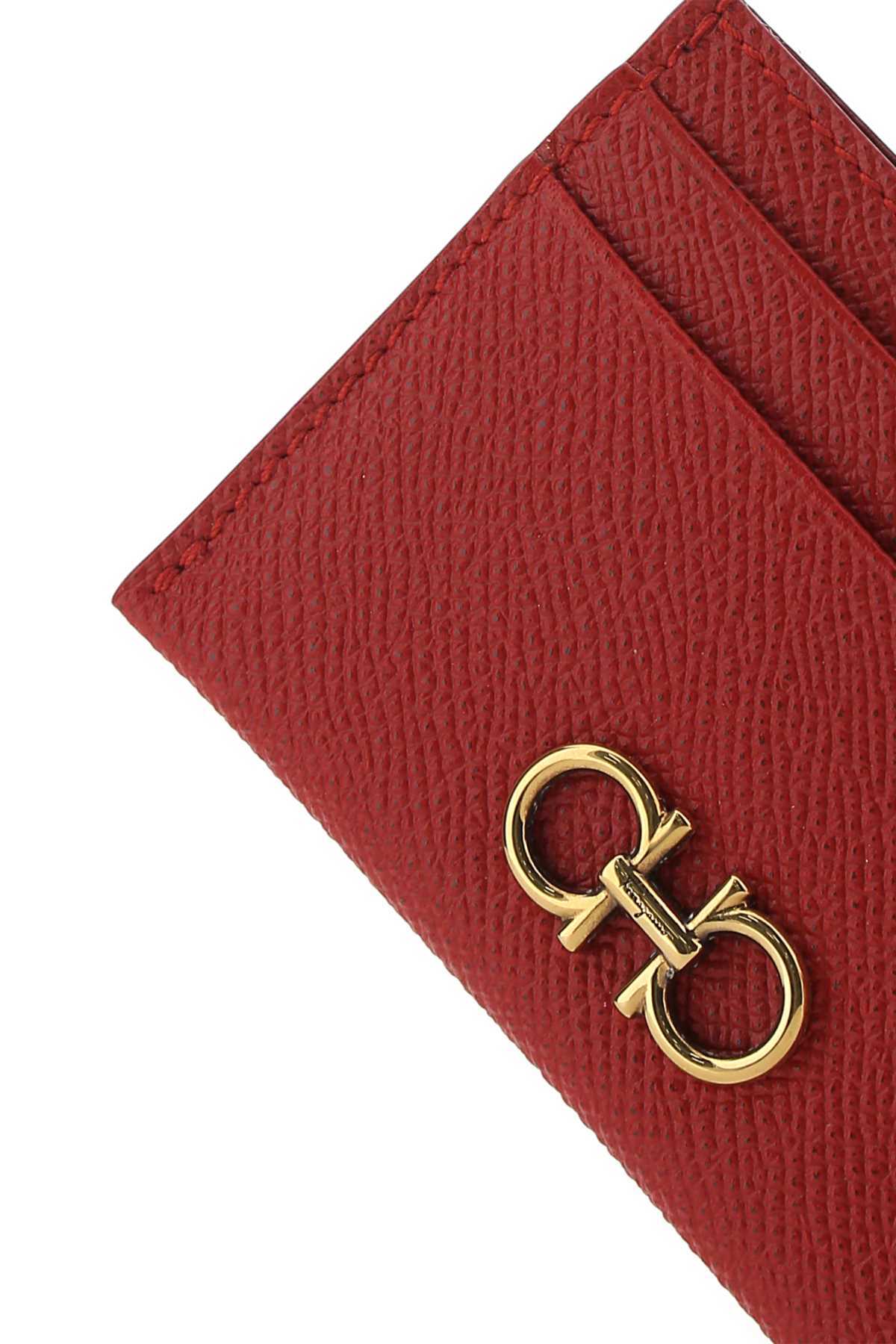 Ferragamo Red Gancini Card Holder In Red