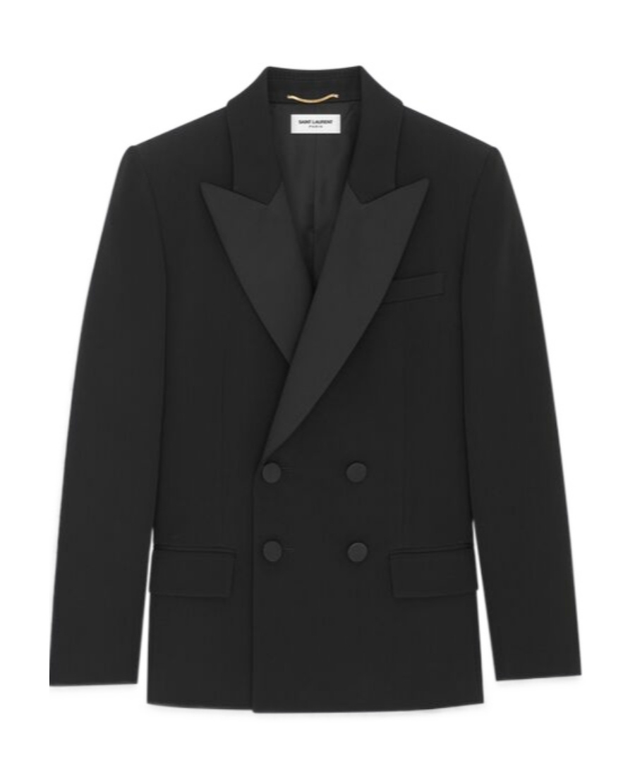 Saint Laurent Tuxedo Jacket In Grain De Poudre In Black