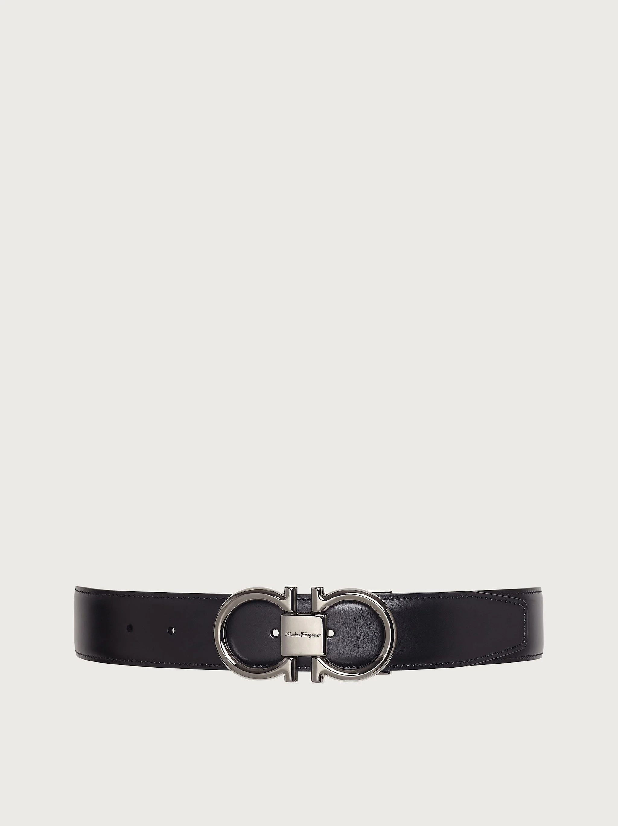 Ferragamo Men Textured Leather Belt With Iconic Gancini Buckle In Black