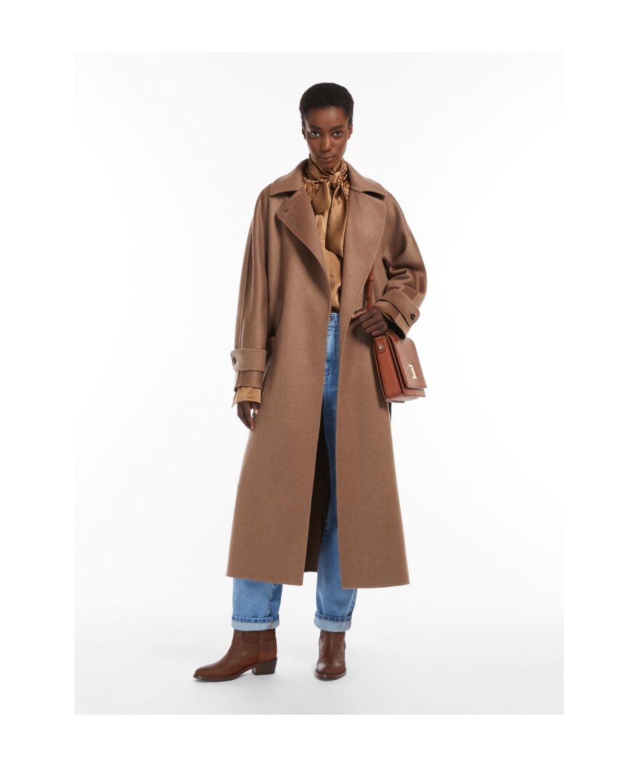 Max Mara Logo Cashmere Coat In Brown