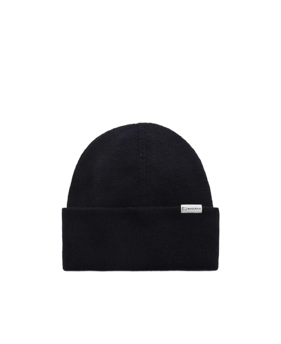 Woolrich Logo-patch Knitted Beanie In Black