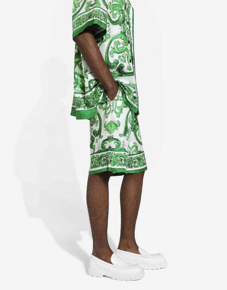 Dolce & Gabbana Maiolica Print Silk Bermuda In Green
