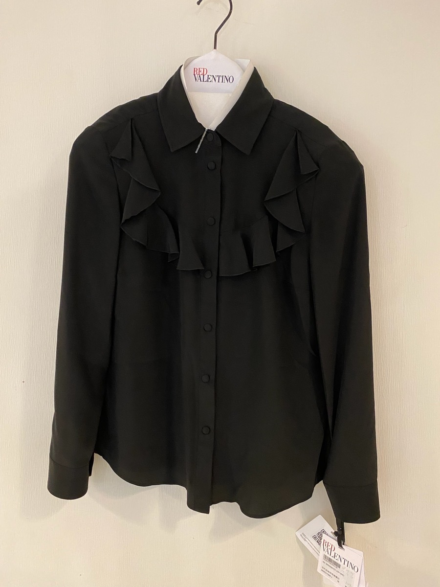 Red Valentino Ruffled Detail Shirt In Black