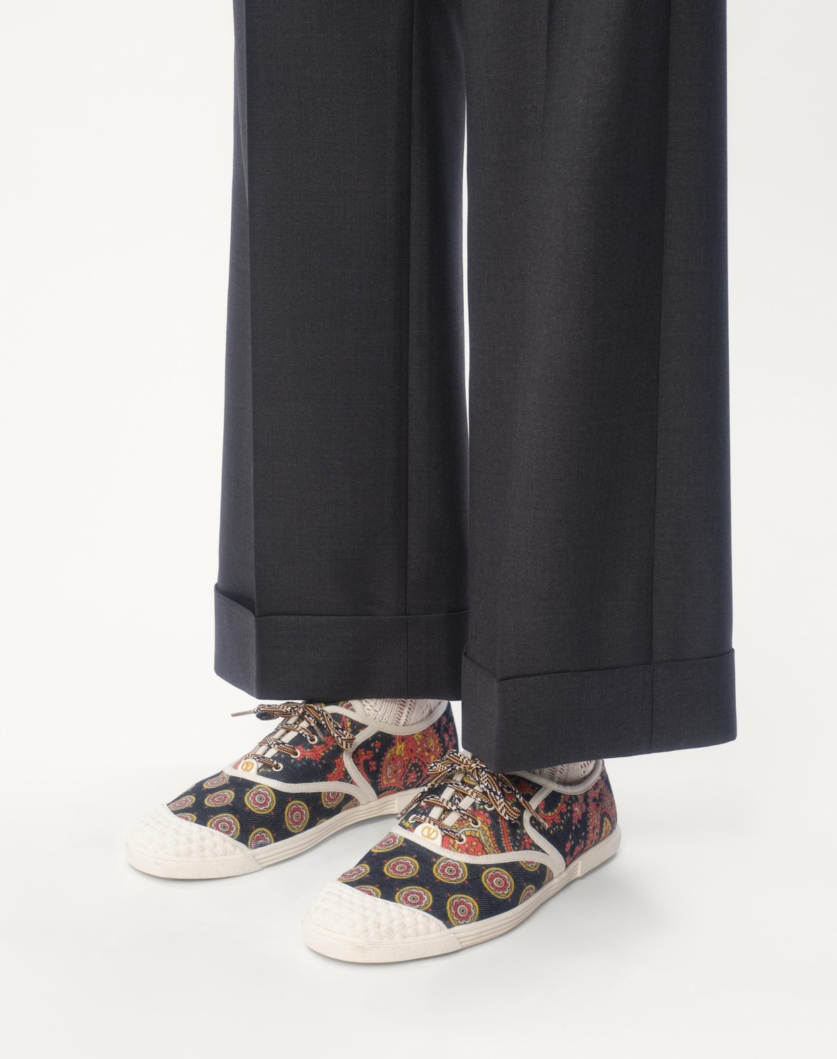 Valentino Wool Gabardine Trousers With Turn-ups In Black