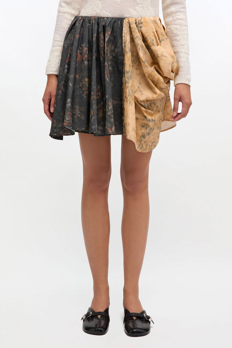 Ganni Black And Beige Drapey Skirt In Black
