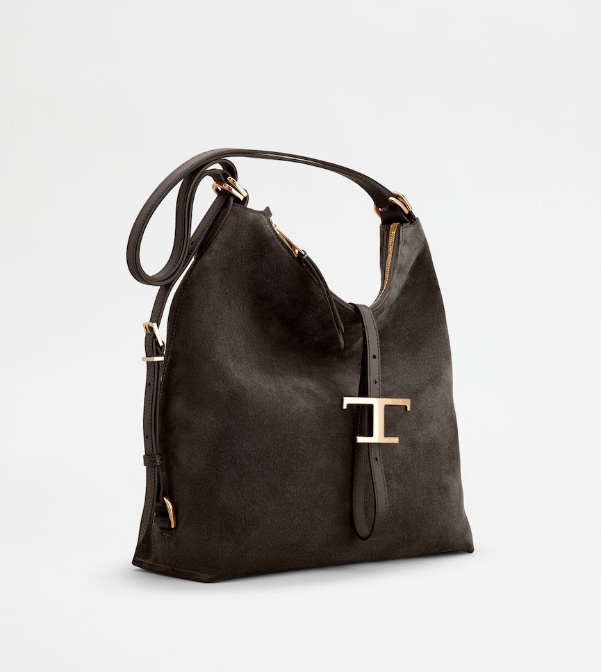 Tod's T Timeless Shoulder Bag In Suede Small In Brown