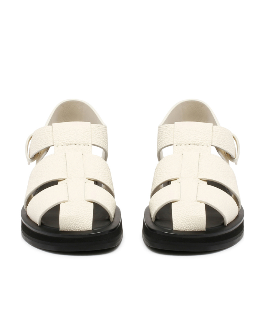 The Row Off-white Leather Fisherman Flat Sandals In Nude