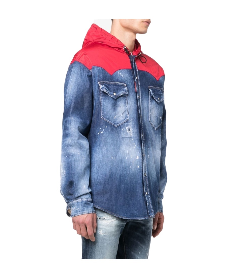 Dsquared2 Distressed Denim Jacket With Shearling In Blue