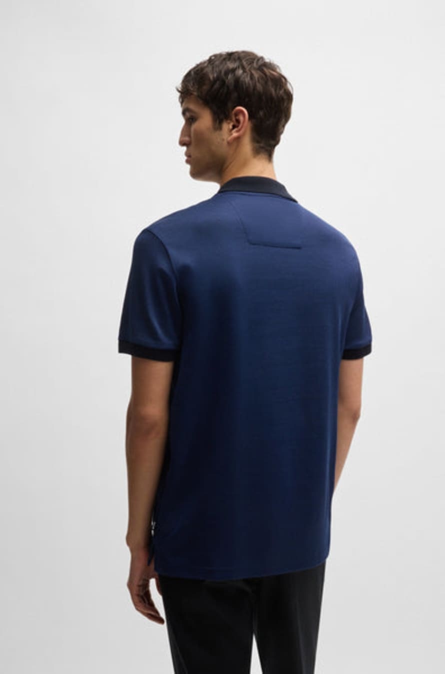 Hugo Boss Structured-cotton Polo Shirt With Solid Trims In Blue