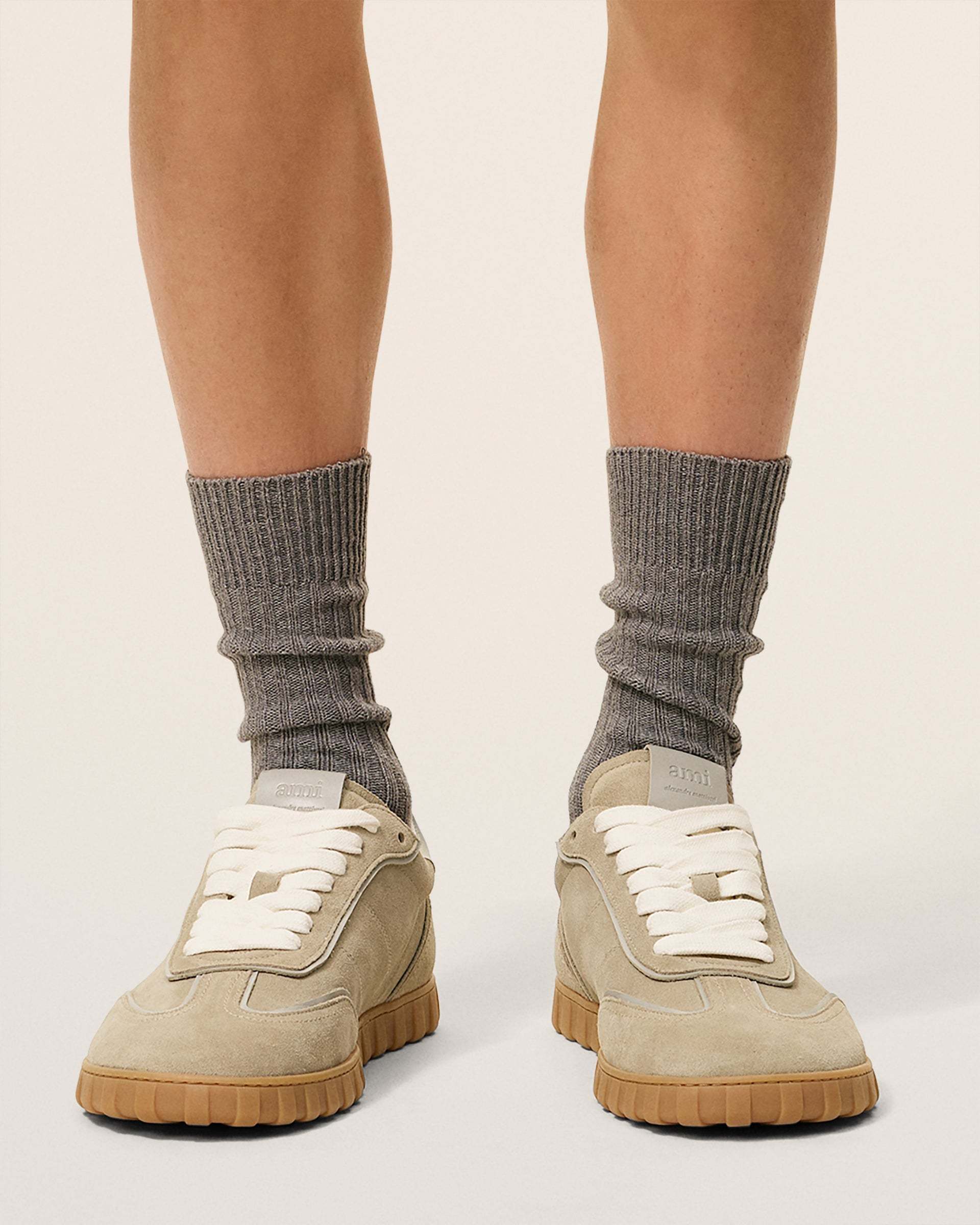 Ami Alexandre Mattiussi Grey Leather Low Top Step Sneakers Grey In Brown