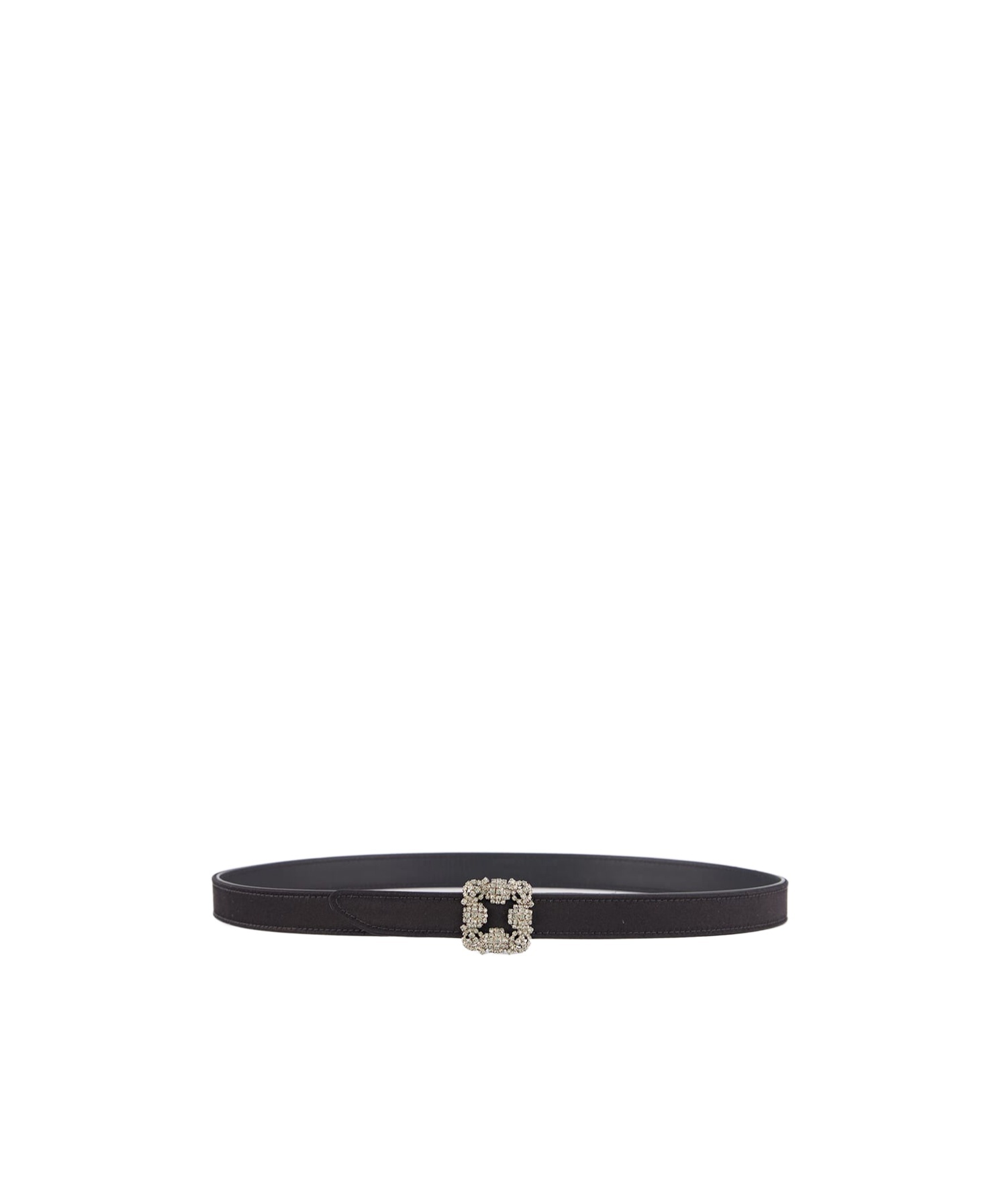 Manolo Blahnik Mini Hangisi Satin Belt With Crystal Buckle In Black