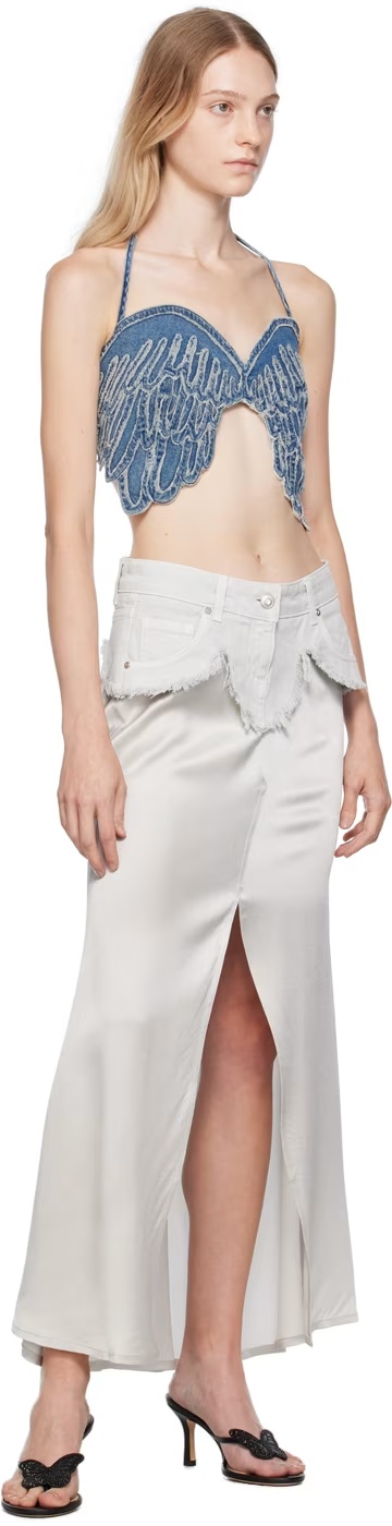 Blumarine Laminated Front Split Skirt In White