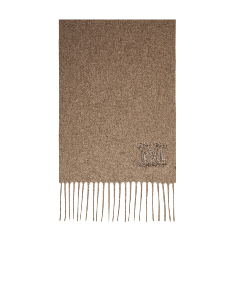 Max Mara Logo Embroidered Fringed Edge Scarf In Brown