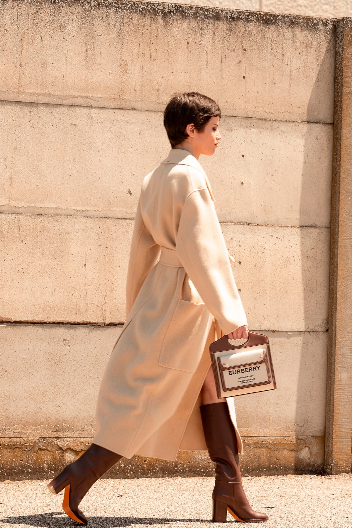 Sportmax Long-sleeved Coat With Belt In Nude