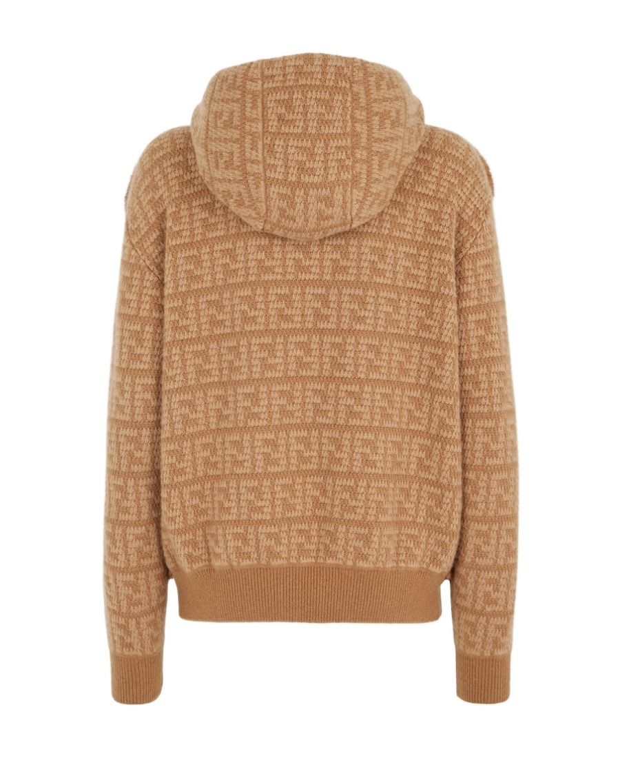 Fendi Cashmere Hooded Jacket In Brown