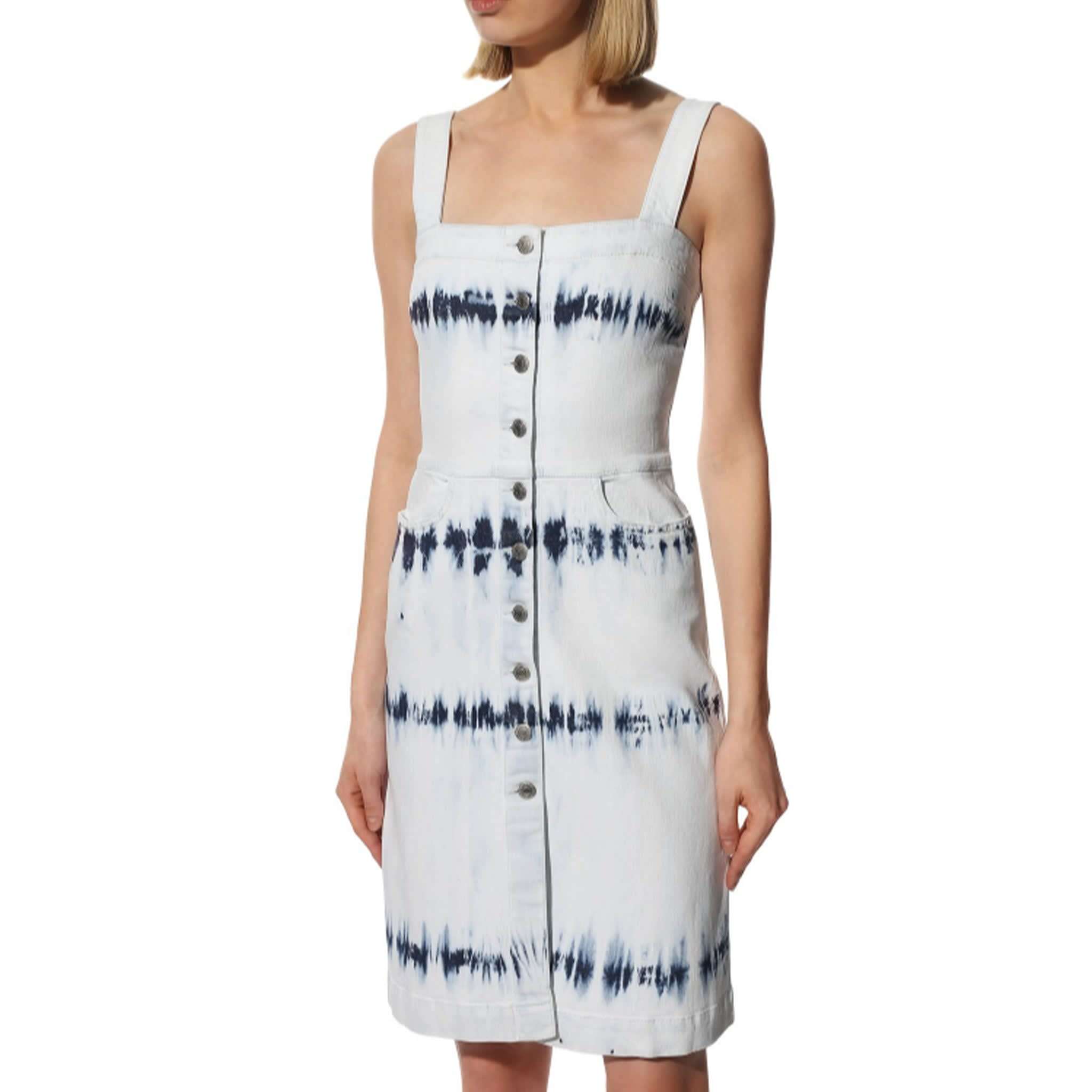 Stella Mccartney Tie-dye Bleach Denim Button-front Dress In White