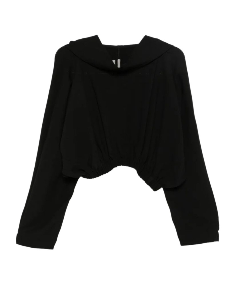 Rick Owens Long Sleeve Cropped Hoodie In Black