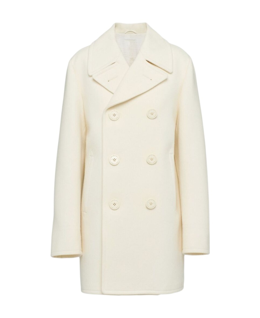Prada Double-breasted Wool Coat Women In Nude