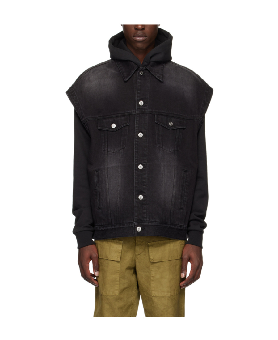 We11 Done Logo Denim Vest In Black