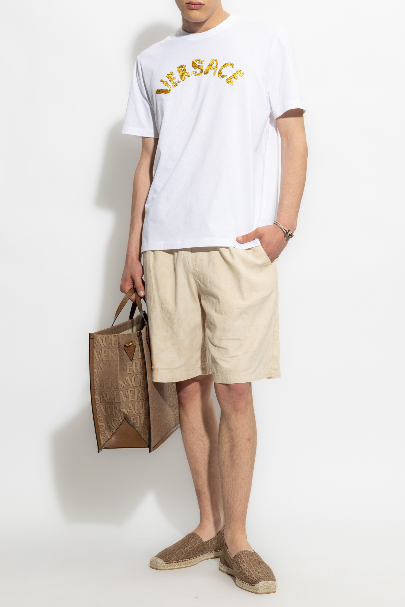 Versace Logo Embroidery T-shirt In White
