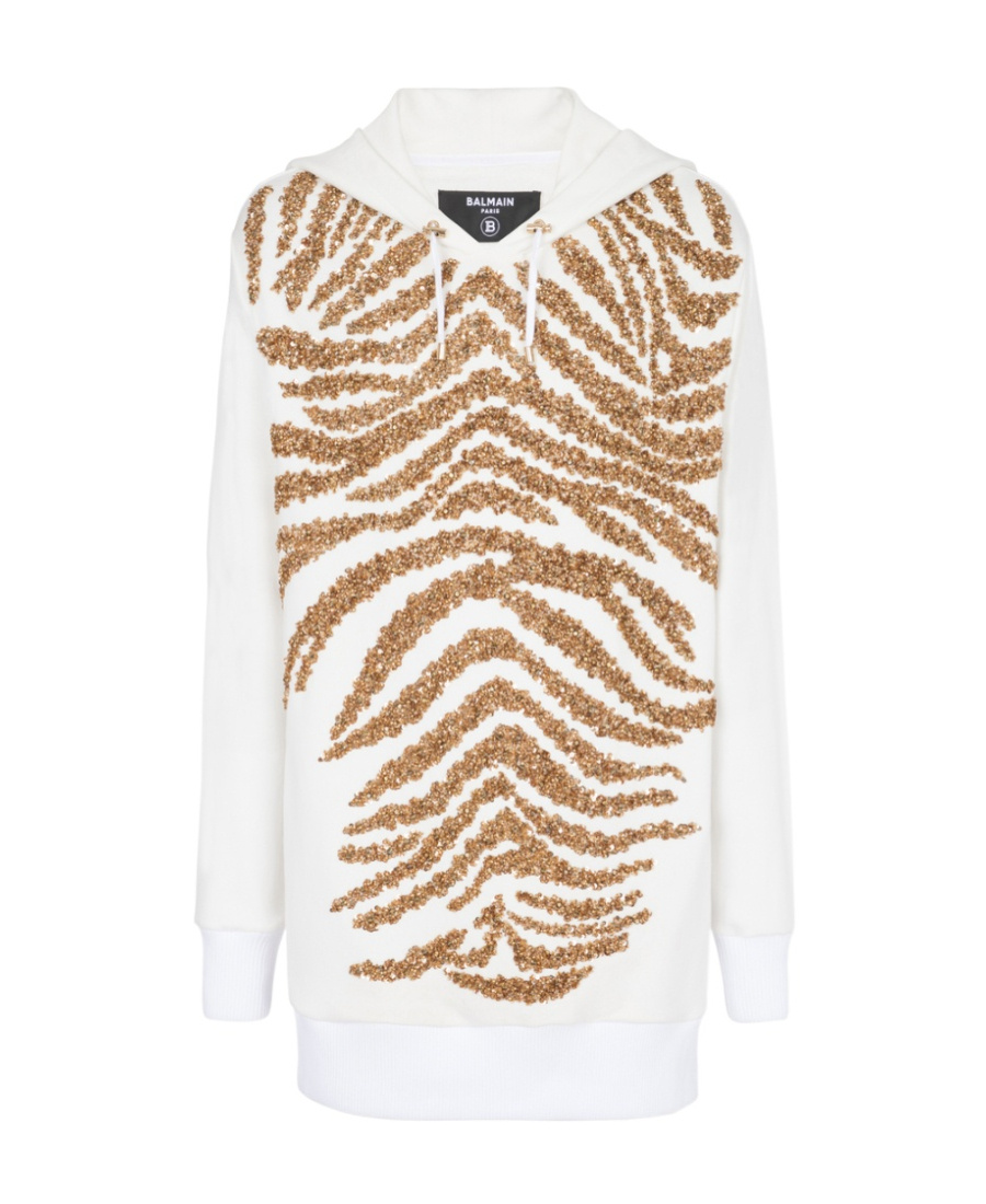 BALMAIN HOODIE WITH EMBROIDERED ZEBRA STRIPES
