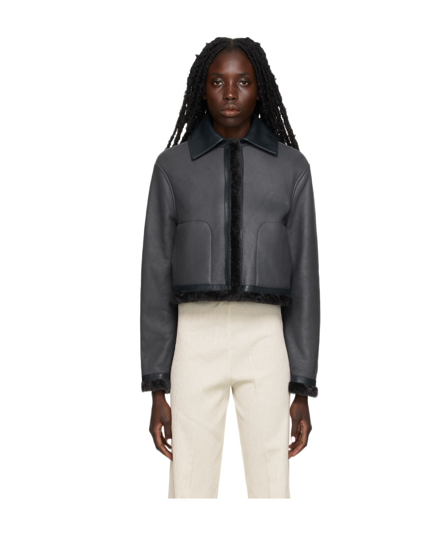 Jil Sander Shearling-trimmed Leather Jacket In Black