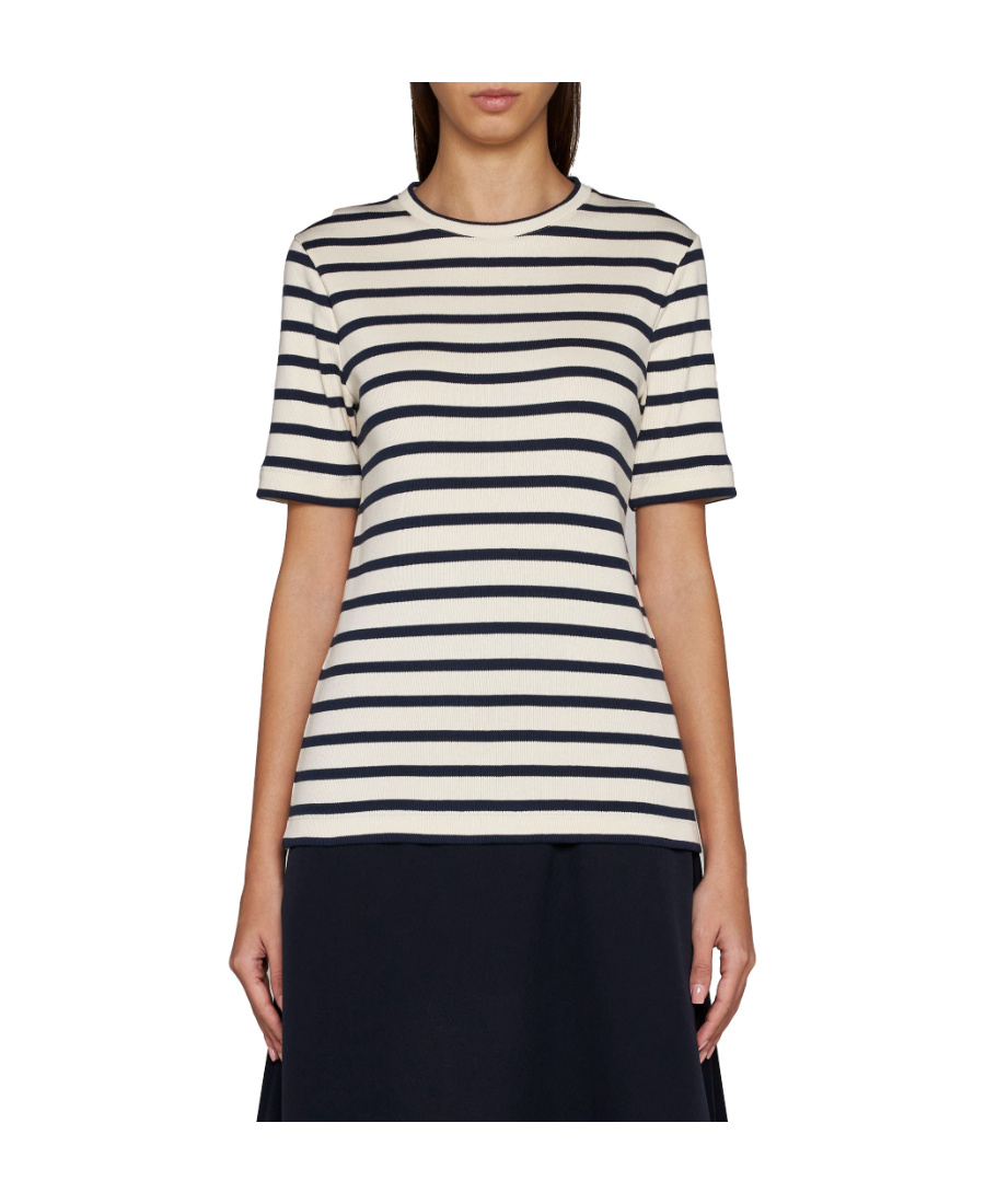 Jil Sander Black And White Knitted Striped T-shirt In Cotton Woman In White