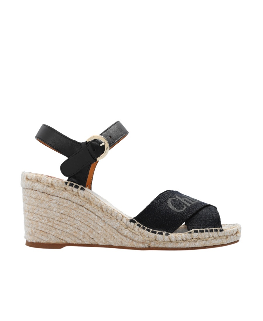 Chloé Logo-embroidered Wedge Espadrilles In Black