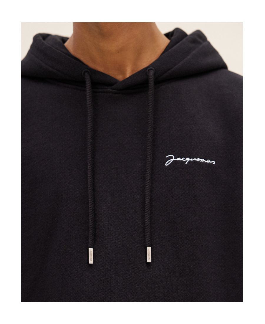 Jacquemus Embroidered Logo Drawstring Hoodie In Blue