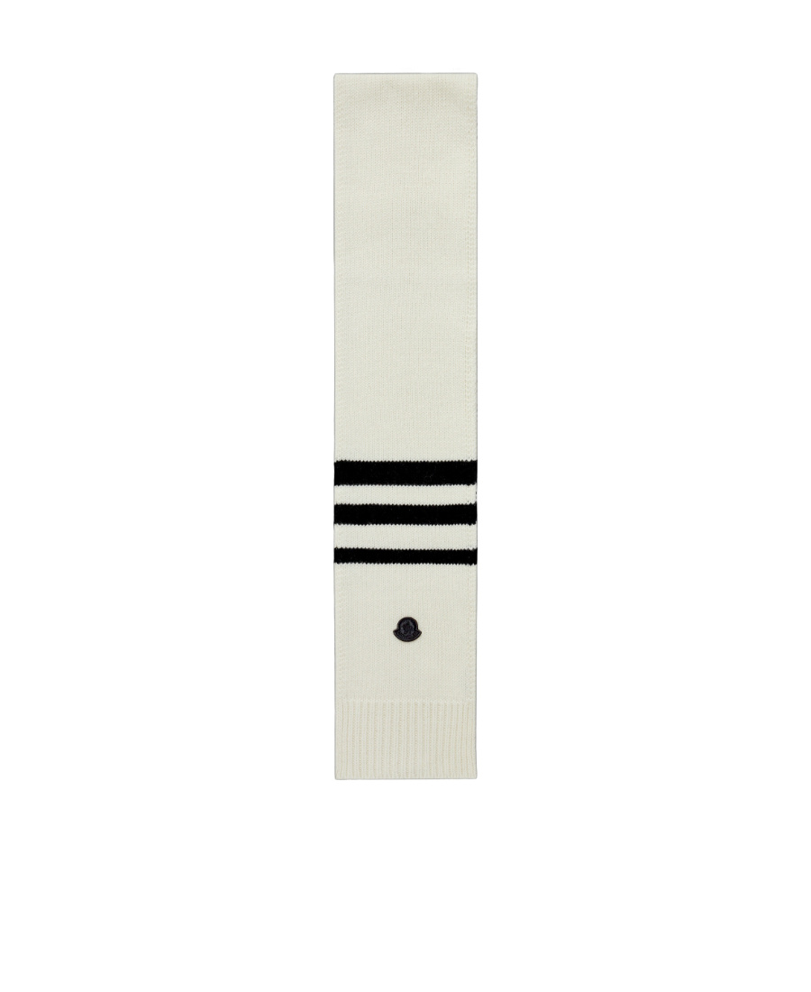 Moncler Logo-patch Striped Wool Scarf In White