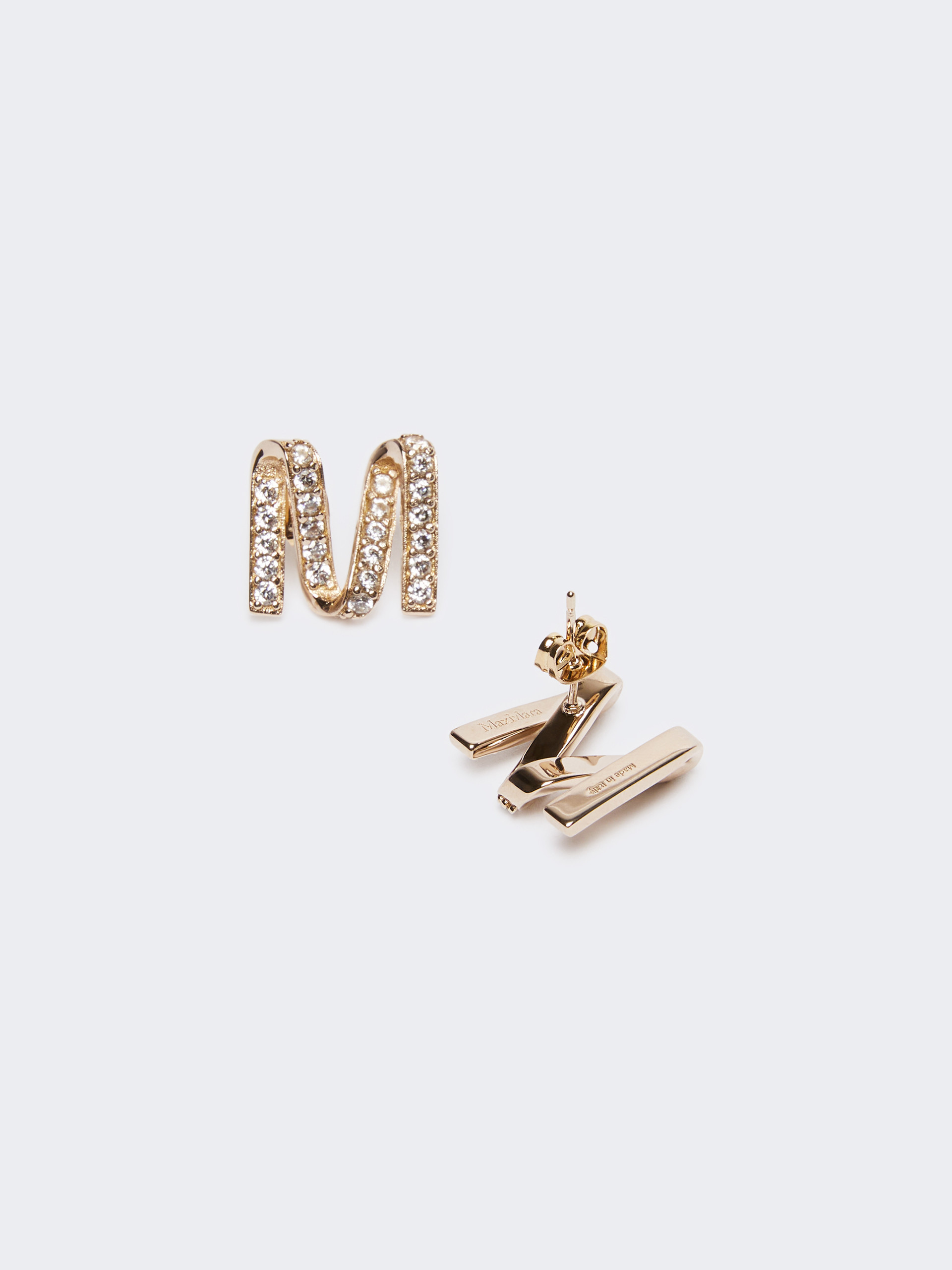 Max Mara Rhinestone Letter Earrings In Brown