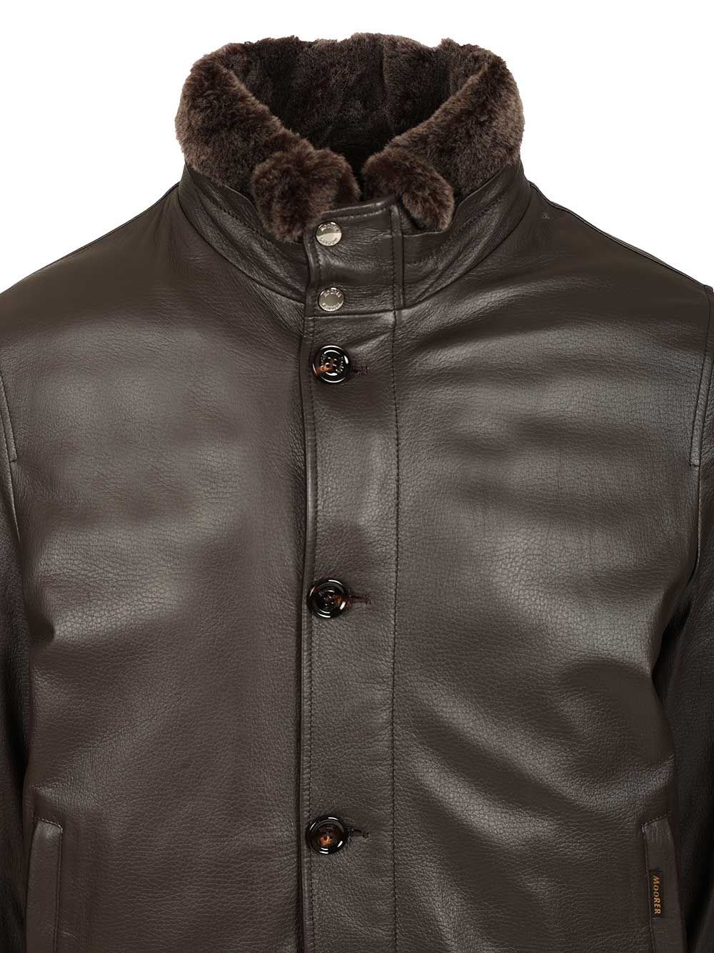 Moorer Long-sleeved Leather Jacket In Brown