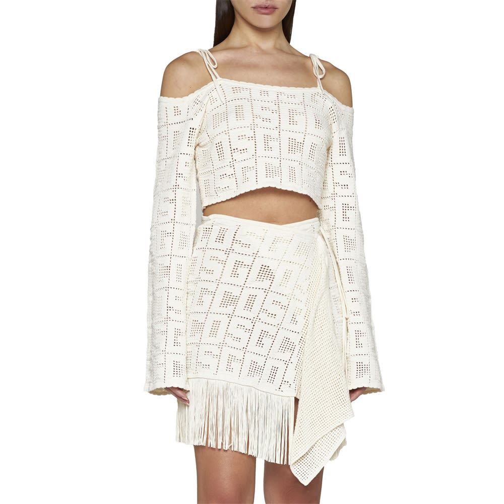 Gcds Crochet-knit Logo Crop Top In White