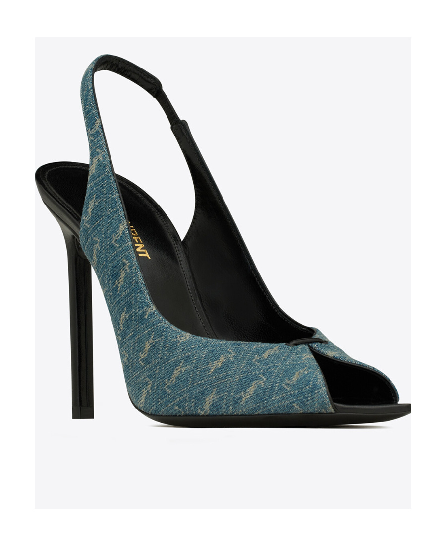 SAINT LAURENT LOLA SANDALS IN MONOGRAM DENIM