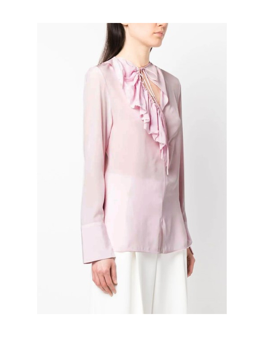 Shop Victoria Beckham Ruffle Detailed Long-sleeved Blouse In Pink