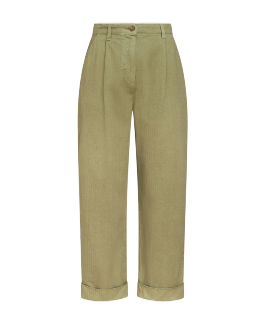 Etro Wide Leg Belted Trousers With Back Pockets In Green