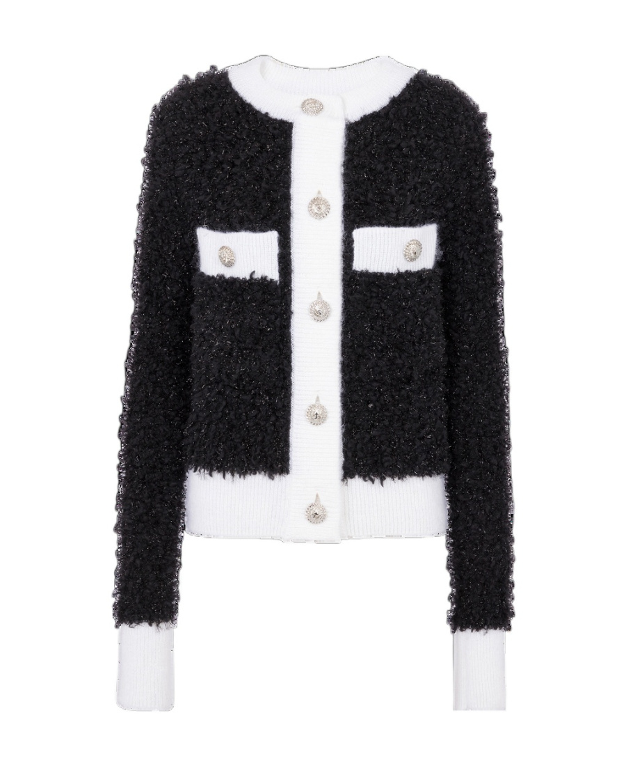 Balmain Buttoned Textured Knit Cardigan In Black