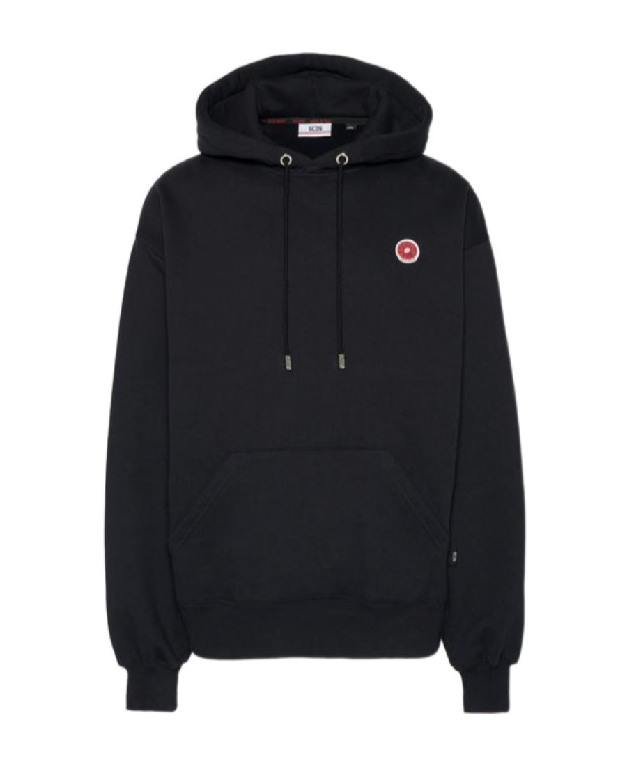 Shop Gcds Logo-patch Cotton Hoodie In Black