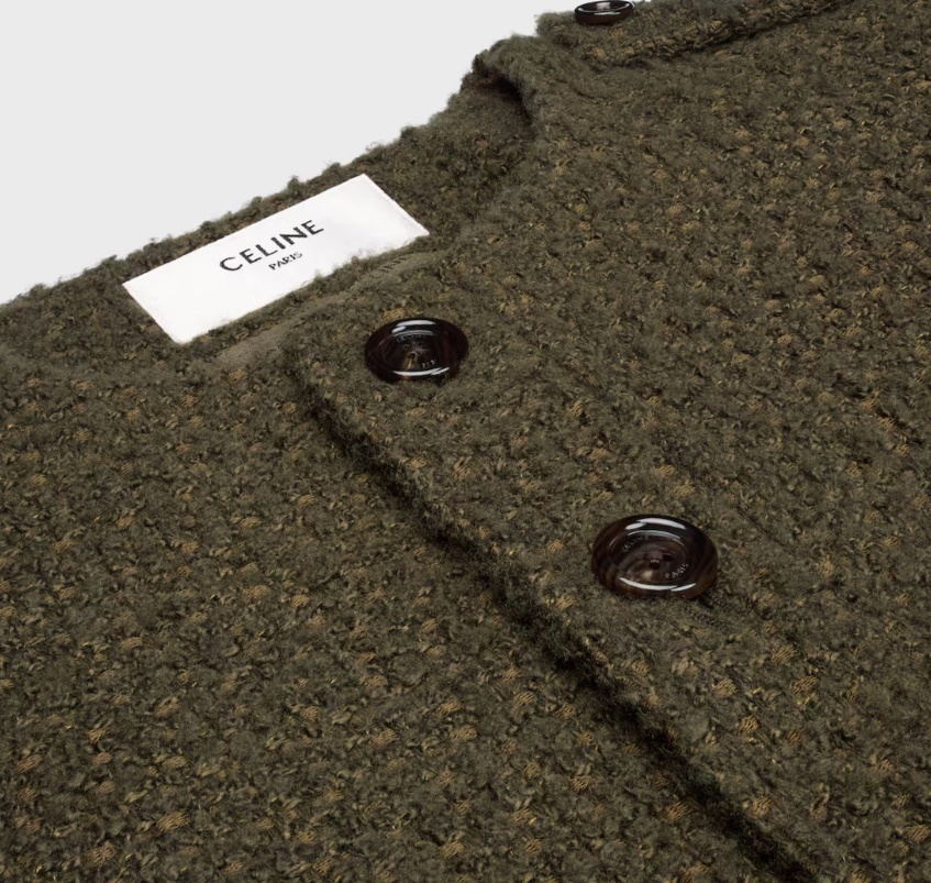 Celine Chasseur Jacket In Cashmere Bouclette Natte In Green