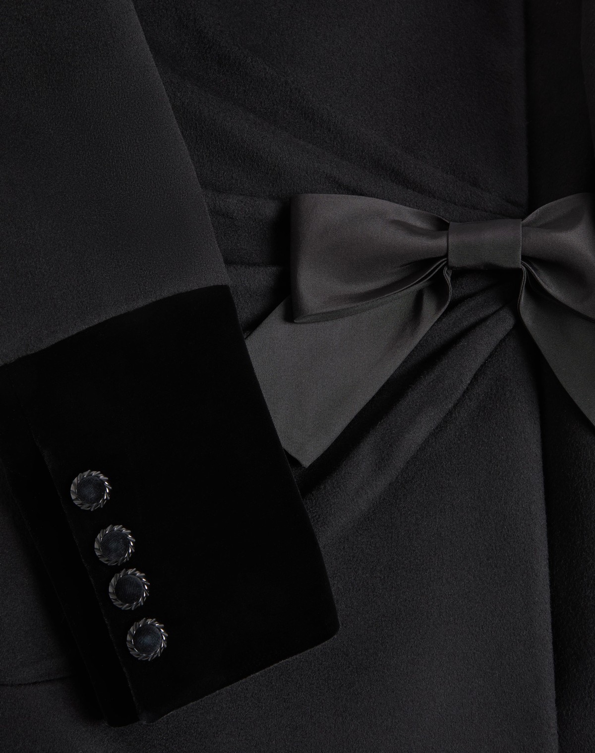 Valentino Velvet Bow Double-breasted Wool-cashmere Long Coat In Black