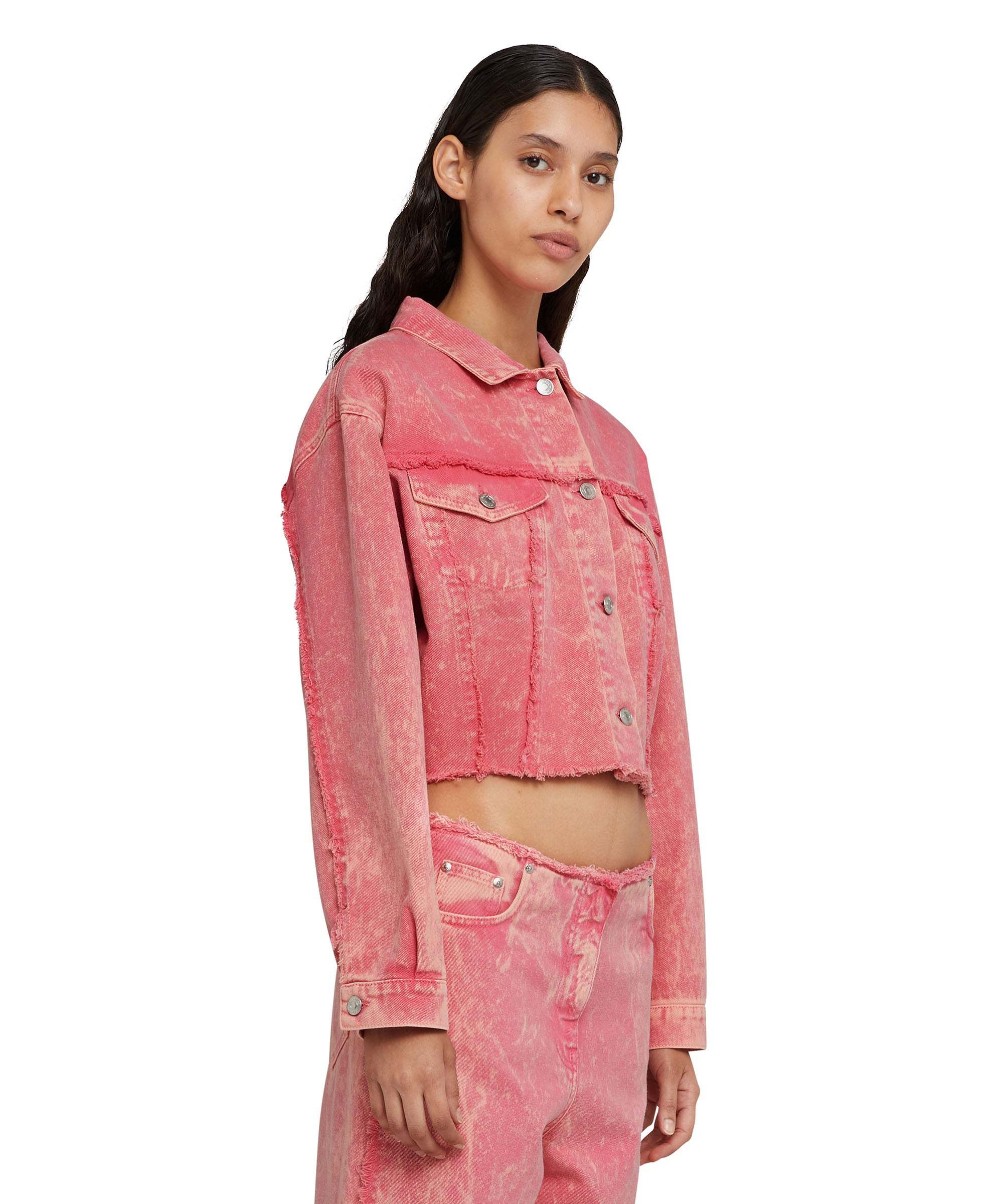 Shop Msgm Spliced Denim Coat In Pink