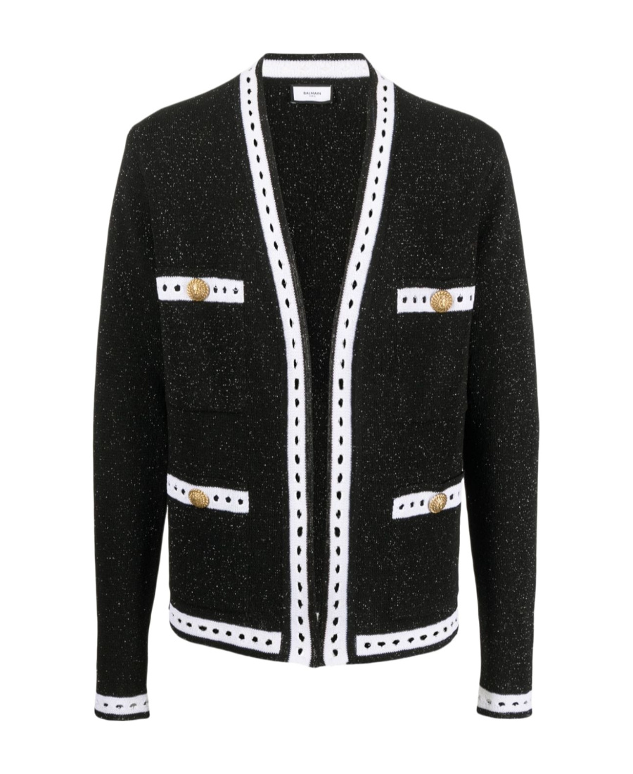 Shop Balmain Button-detail Wool Cardigan In Black
