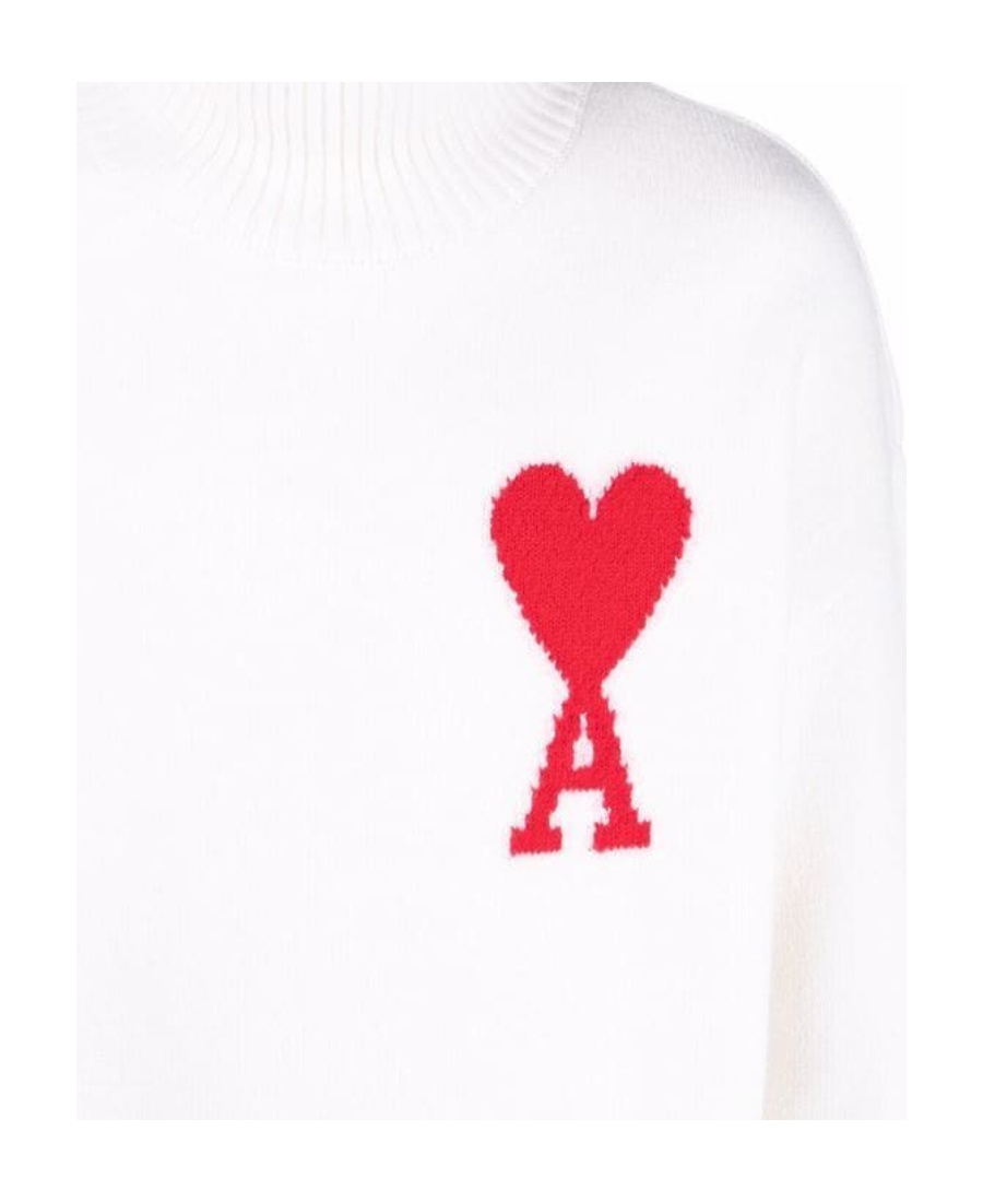 Ami Alexandre Mattiussi Ami De Coeur Roll-neck Wool Jumper In White